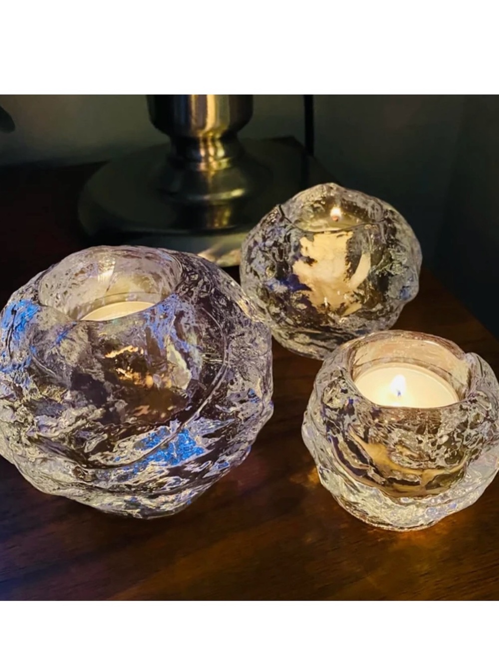 Vintage 70s Kosta Boda Crystal Votive Snowball Candle Holders.Set of 3.